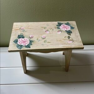 Distressed Hand-Painted Floral Kids Stool